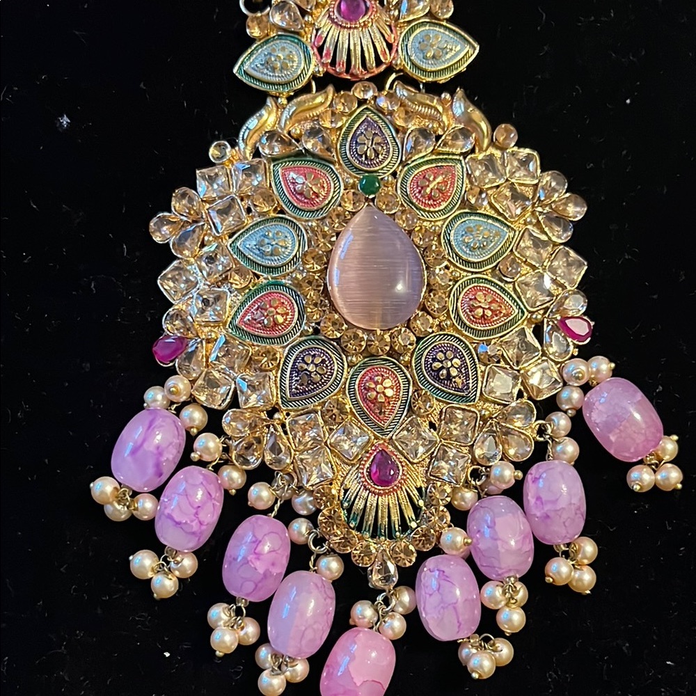 Elegant Pink and Gold Necklace/ long mala